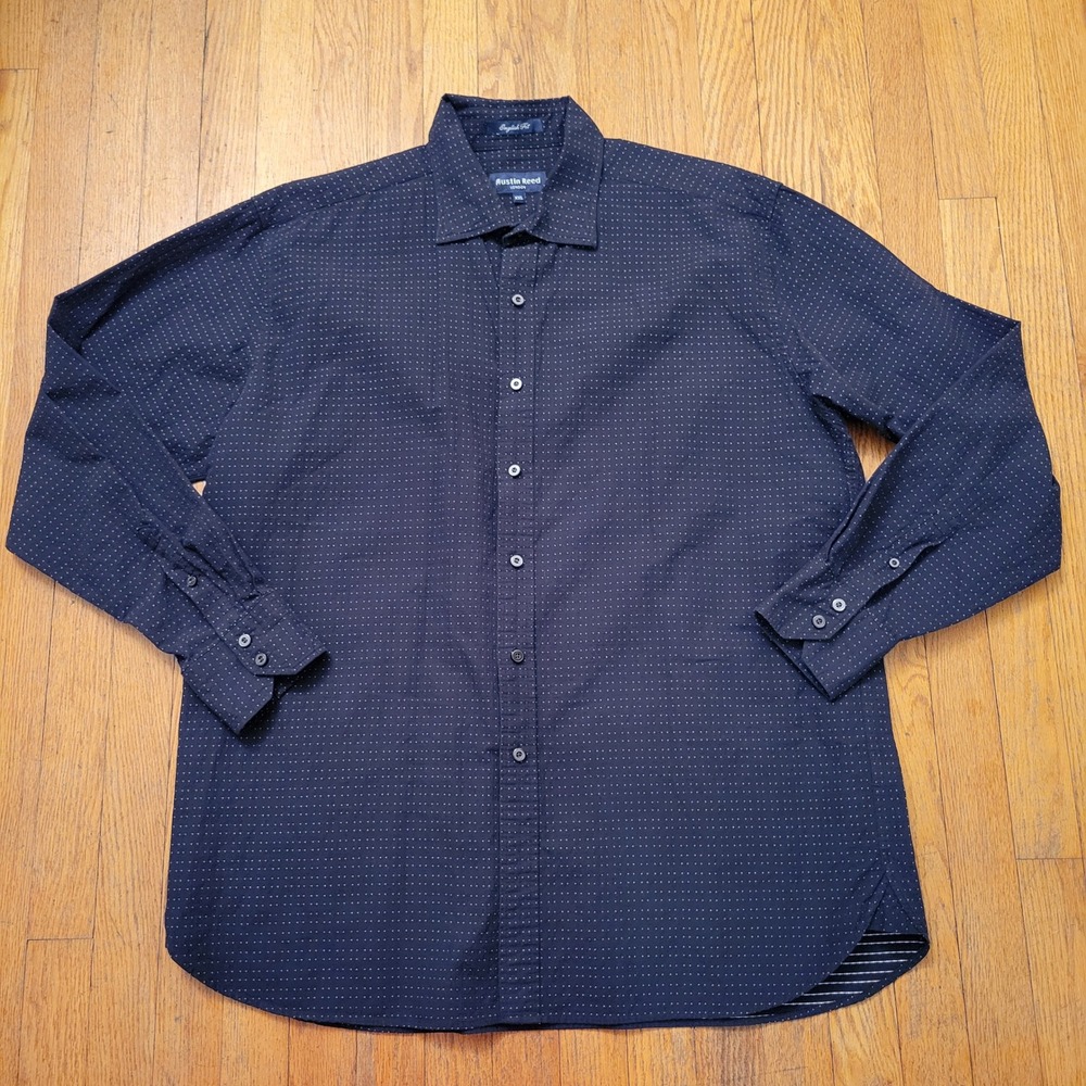 Austin Reed XXL Button Down Shirt Black White Micro Dot Textured ENGLISH FIT